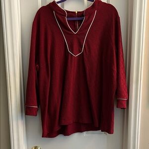 Crown & Ivy Burgundy Blouse with White Trim